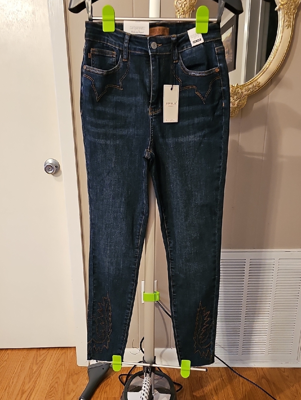 Judy Blue Dark Blue High Rise Western Embroidered Skinny Jeans